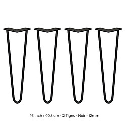 Monstershop 4 Pieds de Table en Épingle à Cheveux - 40,6cm - 2 Tiges - 12mm – Fini Noir