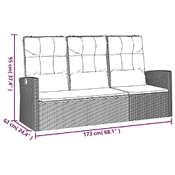 vidaXL Banc de jardin inclinable et coussins gris 173cm résine tressée pas cher