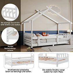 Acheter KOMHTOM Lit Cabane Pour Enfants Et Adolescents - 200 X 90 cm - Bois Massif Avec Grille Et Sommier À Lattes - Protection Antichute - Blanc