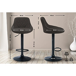 Decoshop26 Tabouret de bar chaise haute x 1 avec coutures décoratives assise en tissu gris foncé pieds noir 10_0005089