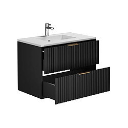 Acheter Vente-Unique Meuble de salle de bain suspendu strié avec vasque à encastrer et colonne - Noir - 80 cm - ZEVARA