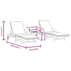 vidaXL Chaises longues lot de 2 avec table bois massif d'acacia pas cher