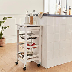 Avis Urban Living Desserte à roulettes avec 1 tiroirs et 3 paniers - H. 76 cm - Blanc