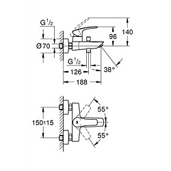 Mitigeur BainDouche mural EUROSMART Grohe 32158003