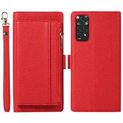 Etui en PU texture litchi, anti-éclats, magnétique avec support et sangle pour votre Xiaomi Redmi Note 11 4G (Qualcomm)/Note 11S 4G - rouge