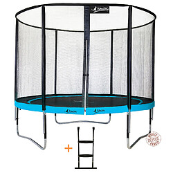 Kangui - Trampoline de jardin rond 305 cm + filet de sécurité + échelle PUNCHI Bleu 300