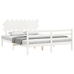 Acheter Maison Chic Lit adulte - Cadre Structure de lit avec tête de lit Contemporain blanc 160x200 cm bois massif -MN69351