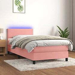 Sommier à lattes LED,Cadre à lattes de lit avec matelas pour Adulte Rose 90x200 cm Velours -MN81858