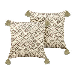 Beliani Lot de 2 coussins SANTOLINA Coton 45 x 45 cm Géométrique Impression en bloc Beige