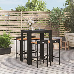 vidaXL Ensemble de bar jardin 5 pcs noir poly rotin/bois massif acacia