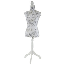 Mendler Mannequin de couture de tailleur buste torse féminin T222 ~ fibre de verre, motif blanc à fleurs