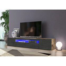 Alter Meuble TV de salon, Made in Italy, Meuble TV avec 3 portes et étagères, cm 200x40h37, couleur érable et ardoise, avec lumière LED bleue