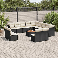 Maison Chic Salon de jardin avec coussins 14 pcs | Ensemble de Table et chaises | Mobilier d'Extérieur noir résine tressée -GKD46224