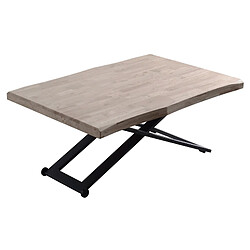 Pegane Table basse relevable de salon en bois de chêne miel avec pieds en métal noir - Longueur 120 x Profondeur 80 x Hauteur 49-76 cm