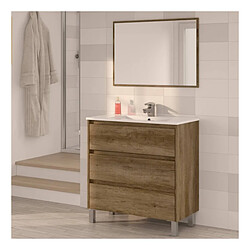 Meuble Lavabo avec 3 Tiroirs + Miroir coloris nordik - 80 x 80 x 45 cm -PEGANE-