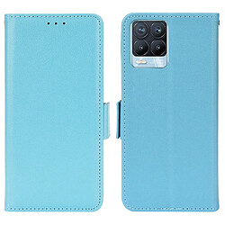 Etui en PU texture litchi, fermoir magnétique avec support, bleu clair pour votre Realme 8 4G/8 Pro 4G