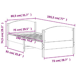 Vidaxl Cadre de lit avec tête de lit blanc 75x190cm bois de pin massif pas cher