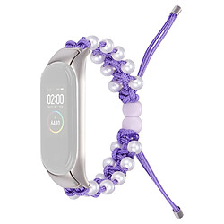 Bracelet en nylon perles décorées, cordon de serrage réglable, violet pour votre Xiaomi Mi Band 3/4