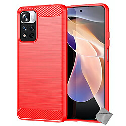 Htdmobiles Coque silicone gel carbone pour Xiaomi Redmi Note 11 Pro+ Plus 5G + verre trempe - ROUGE