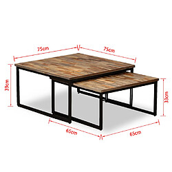 vidaXL Ensemble de table basse gigogne 2 pcs Teck massif récupération pas cher