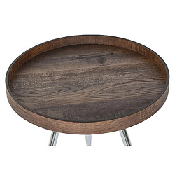 Avis Pegane Table d'appoint ronde en acier argenté et MDF coloris marron -diamètre 45,8 x hauteur 47,50 cm