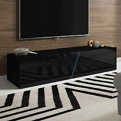 Mes Meuble TV suspendu 1 porte 160x40x35 cm noir avec LED - TAWO