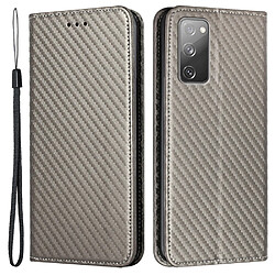 Etui en PU Texture en fibre de carbone, auto-absorbée avec dragonne gris pour votre Samsung Galaxy S20 FE 4G/5G