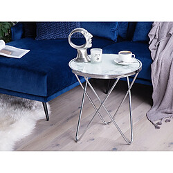 Beliani Table appoint effet marbre blanc et argenté MERIDIAN II