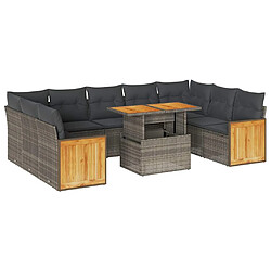 vidaXL Salon de jardin avec coussins 10 pcs gris résine tressée acacia