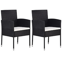 vidaXL Chaises de jardin coussins blanc crème 2pcs noir résine tressée 