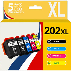 123CONSOMMABLES - 202XL - Pack cartouches d'encre Compatible avec Epson 202 XL 202XL pour imprimante Expression Premium XP6100 XP6005 XP6105 (pack de 5) 