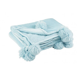 Dansmamaison Plaid Pompon Polyester Bleu Ciel