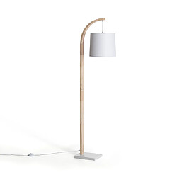 Ledkia Lampadaire Bois et Textile Haakon Blanc