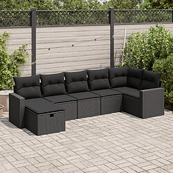 vidaXL Salon de jardin 7 pcs avec coussins noir résine tressée