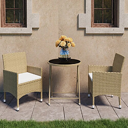 Maison Chic Table de bistro et chaises d'extérieur 3 pcs,Ensemble de bistro de jardin pour relax Résine tressée et verre trempé Beige -GKD415003