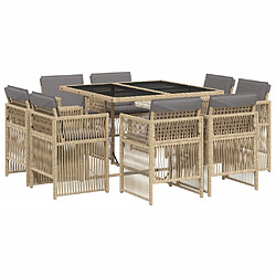 vidaXL Ensemble à manger de jardin et coussins 9 pcs mélange beige