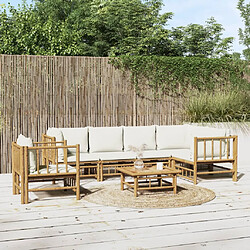 vidaXL Salon de jardin 7 pcs avec coussins blanc crème bambou