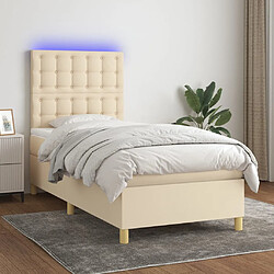 vidaXL Sommier à lattes de lit et matelas et LED Crème 90x190 cm Tissu