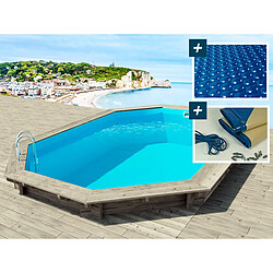 Habitat Et Jardin Piscine bois Brazilia 5.86 x 3.86 x 1.20 m - Bâche à bulles 180 µ - Bâche hiver 280 g/m²