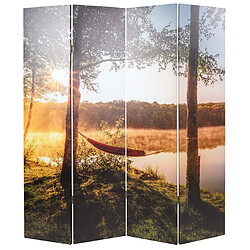 Decoshop26 Paravent cloison de séparation 4 panneaux isolation phonique 180 x 162 cm lac de forêt 04_0008061