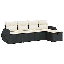 vidaXL Salon de jardin 5 pcs avec coussins noir résine tressée