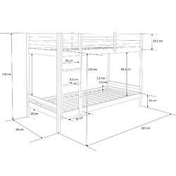 Decoshop26 Lit enfant superposé en bois avec sommier à lattes 90x200 cm blanc LIT06097