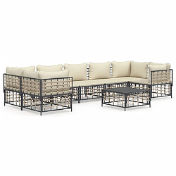 Maison Chic Salon de jardin 8 pcs + coussins - Mobilier/Meubles de jardin - Table et chaises d'extérieur anthracite résine tressée -MN69446