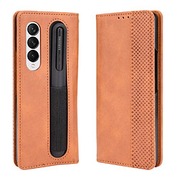 Coque en TPU + PU antichoc avec porte-stylo marron pour votre Samsung Galaxy Z Fold3 5G