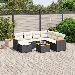 vidaXL Salon de jardin 8 pcs avec coussins noir résine tressée