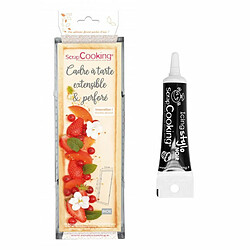 Scrapcooking Cadre à tarte rectangulaire extensible en inox 22/42 cm + Stylo glaçage noir