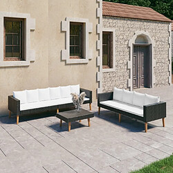 Maison Chic Salon de jardin 3 pcs + coussins - Mobilier/Meubles de jardin - Table et chaises d'extérieur Résine tressée Noir -MN73833