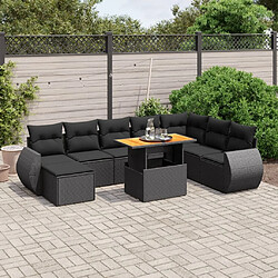 Maison Chic Ensemble Tables et chaises d'extérieur 9 pcs avec coussins,Salon de jardin noir résine tressée -GKD983010