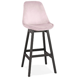 Alterego Tabouret de bar 'MORISS' en velours rose et pieds en bois noir