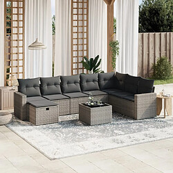 Maison Chic Ensemble Tables et chaises d'extérieur 9 pcs avec coussins,Salon de jardin gris résine tressée -GKD831253